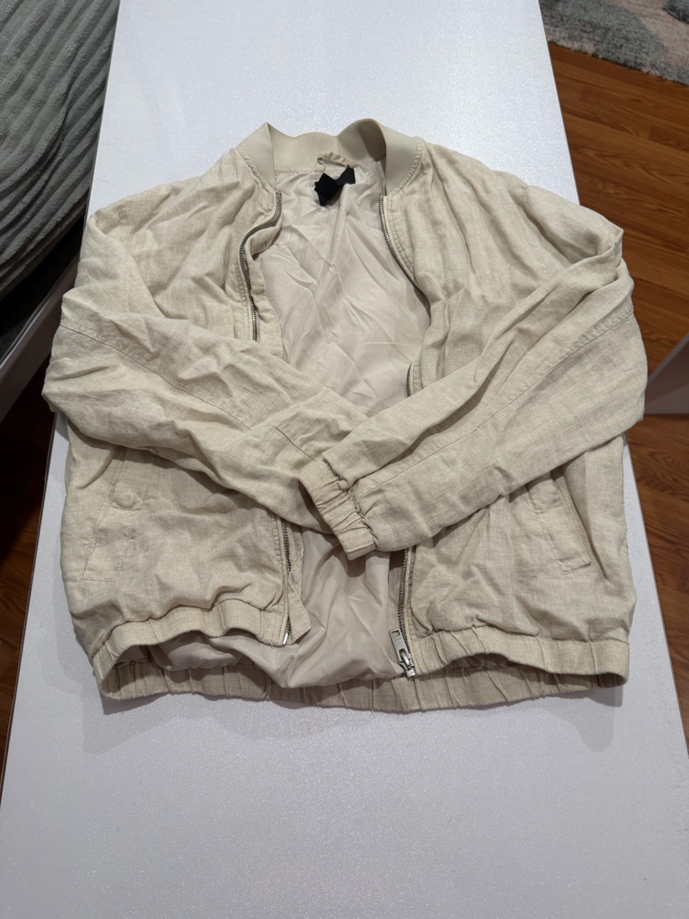 H&M Beige Linen-Blend Bomber Jacket